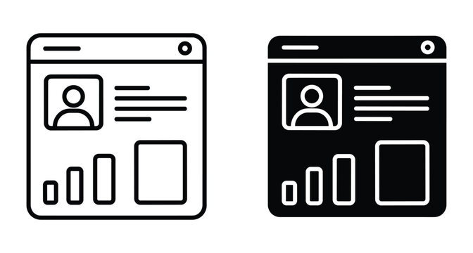 User profile dashboard interface icon set with avatar image text lines and bar chart analytics for web application design