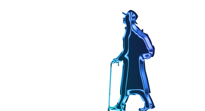 A person walks with luggage on a transparent background