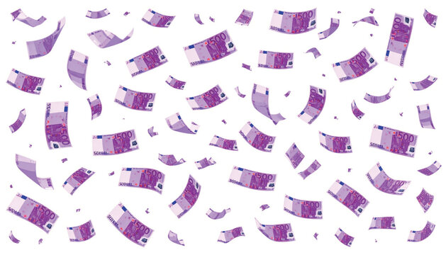 Purple Banknotes Falling Through Air.