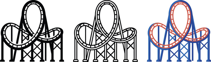 Amusement Park Roller Coaster Loop Icon Set © mdsohrab
