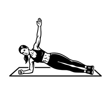 female side plank exercise illustration core stability workout fitness training vector