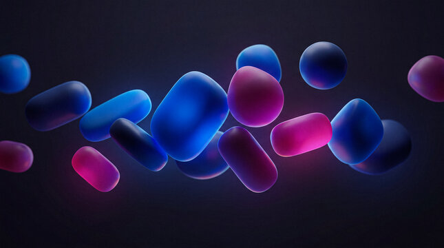Abstract 3D shapes floating in dark background