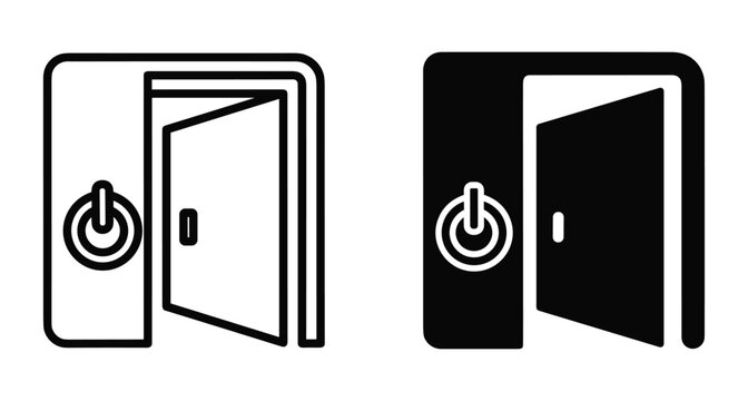 Open door icon with power button symbol representing system login logout access portal start shutdown entry exit for digital interface