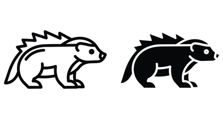 Fototapeta premium Honey badger icon set featuring minimalist outline and solid silhouette designs of the wild animal for logo and graphic use