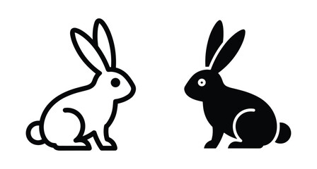 Obraz premium Rabbit icon set featuring black silhouette and white outline bunny symbols for animal logos nature graphics and minimalist design elements