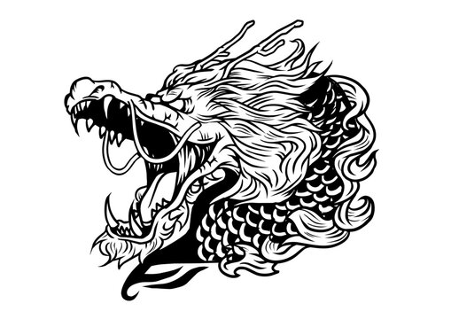 Japanese Dragon Head Tattoo Design Illustration