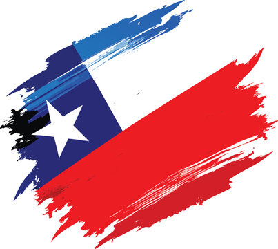chile flag painted brush stroke grunge vector illustration