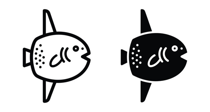 Sunfish mola mola icon set featuring outline and solid black versions of the unique ocean fish for marine biology design