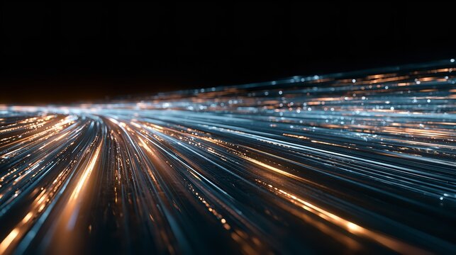 Abstract digital light trails representing data transfer and high-speed network connections