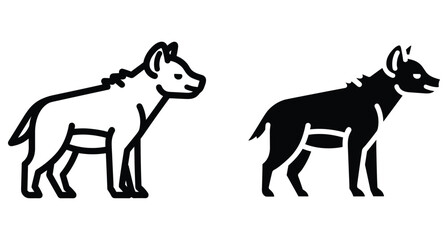 Fototapeta premium Hyena icon set featuring outline and solid silhouette styles of the African scavenger animal for wildlife nature and zoo design