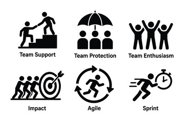 Fototapeta premium Professional teamwork and business performance icons with teamwork business protection enthusiasm collaboration management performance corporate professional leadership
