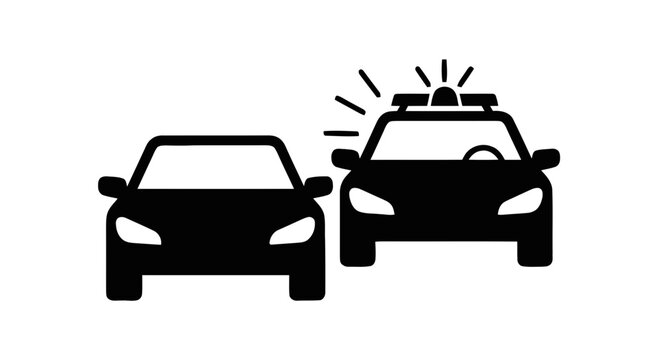 Vector illustration of police car pulling over a civilian vehicle icon on a transparent background