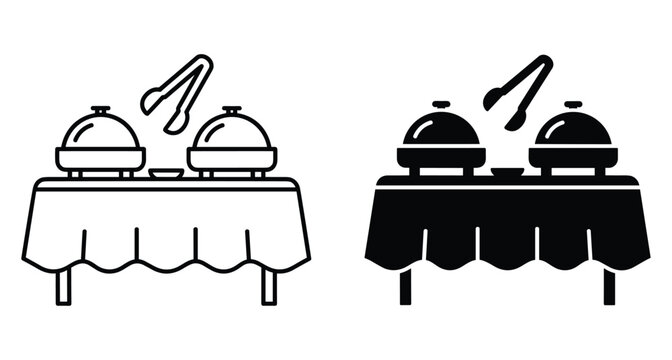 Buffet catering table icon set with chafing dishes and serving tongs for banquet events restaurant food service and party celebrations