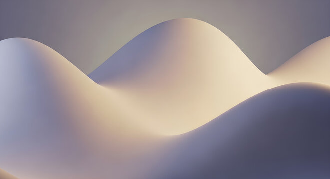 Abstract 3D render style background with smooth morphing organic shapes in soft dusty lavender and pale warm ivory. Minimalist digital art for modern tech, wellness, and branding design.