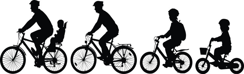 Obraz premium Silhouettes of people riding bicycles on a white background vector illustration