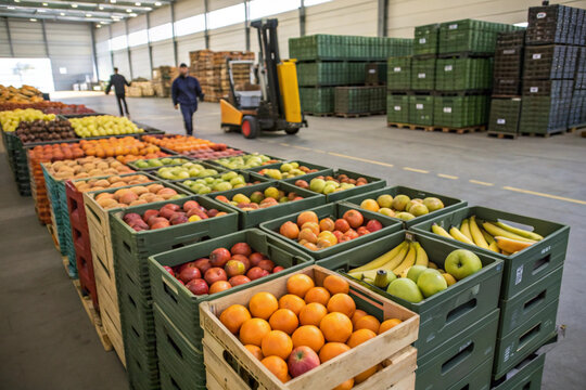 Fresh Fruit Logistics and Wholesale Distribution Warehouse Interior