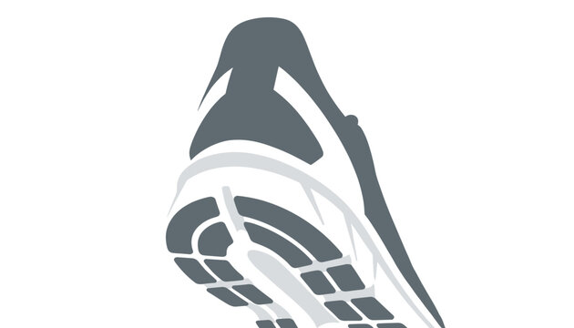 Close-up view of running shoe sole featuring grey and white tread patterns highlighting grip and traction design for athletic footwear engineering.