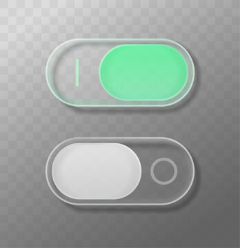 Modern liquid glass style UI button set for dark mode and light mode interface design day and night toggle switch buttons material design vector illustration