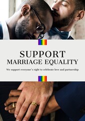 Obraz premium Two men of different ethnicities support marriage equality