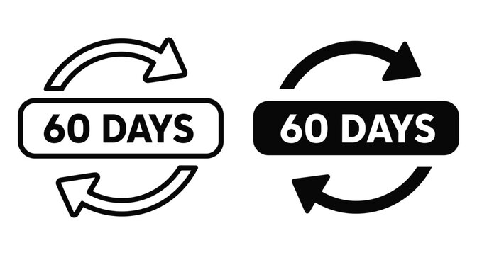 60 days warranty guarantee return policy icon set with circular arrows for business commerce service and customer support satisfaction badge