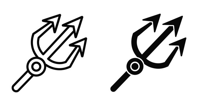 trident icon set featuring outline and solid black spear symbols for mythology sea god poseidon neptune devil and power concepts