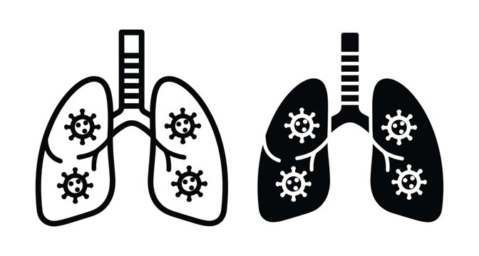 Human lungs icon set showing respiratory infection with virus cells inside pulmonary system for medical healthcare and disease prevention