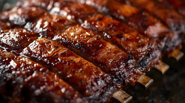 Close-up of Grilled Ribs on a Dark Surface