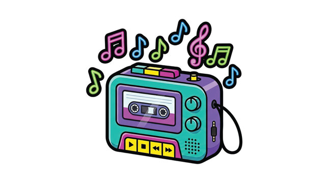 Colorful illustration of a cassette player.
