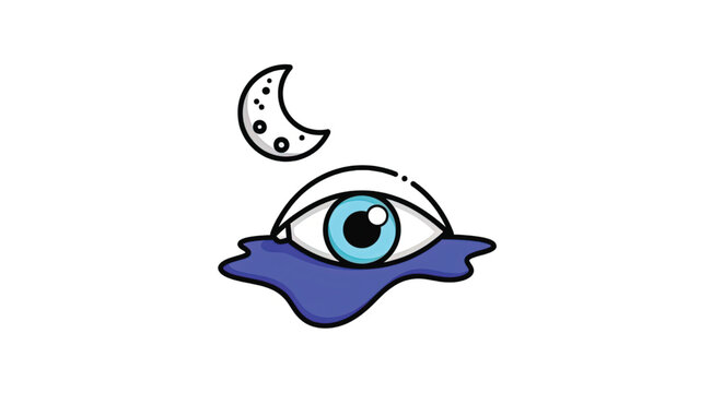 Crying eye with blue tears.