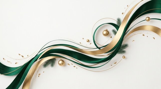 Merry Christmas Day 2026 abstract Background Elegant decorative swirl with gold and green abstract design
