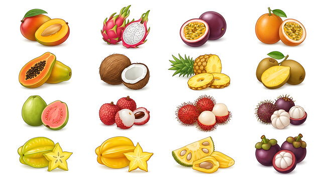 Everyday fruit icons with banana and berries