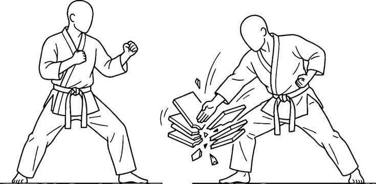 Karate fighters in dynamic combat pose illustration.