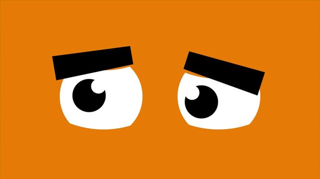 Animated Cartoon Eyes Moving and Changing Expressions on Orange Background