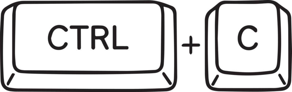 Ctrl Plus C Keyboard Shortcut Keys, clean minimalist line art black and white vector illustration
