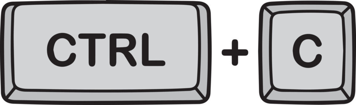 Ctrl Plus C Keyboard Shortcut Combination, clean 3D isometric line art black and white vector illustration
