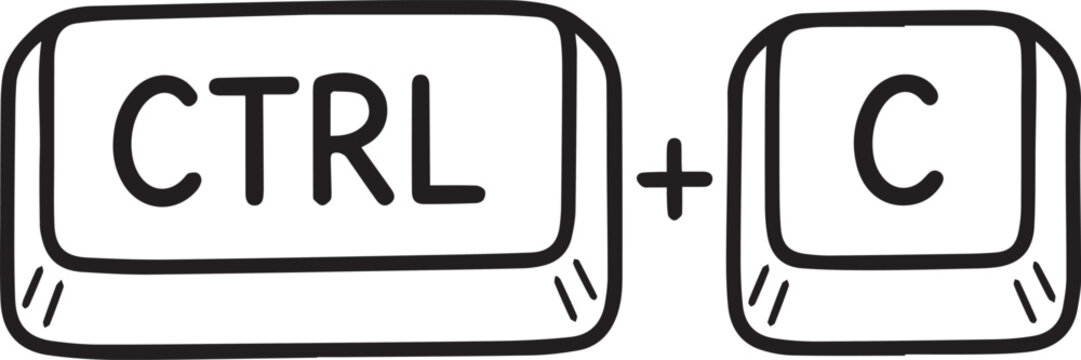 Ctrl Plus C Keyboard Shortcut Keys, bold rounded outline style black and white vector illustration
