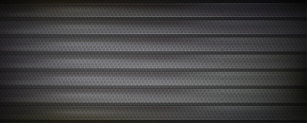 Fototapeta premium Abstract dark background featuring geometric hexagonal mesh pattern with subtle metallic texture and lighting.