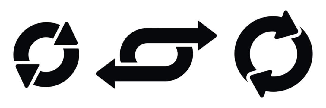 Direction reversal icon set with thin line arrows representing replace actions, switching, swapping, navigation controls, and process flow operations.