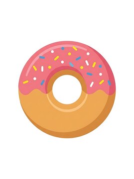 Colorful donut with sprinkles on white background.