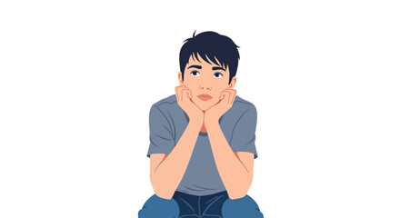 A young boy rests his chin on his hands, lost in thought. © Jaya