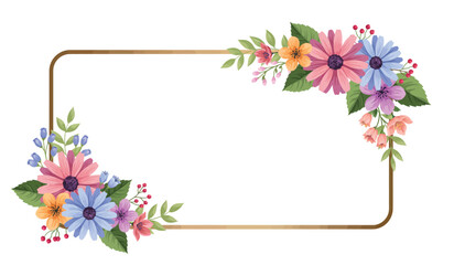 Rectangular frame decorated with beautiful watercolor flowers and copy space for your message vector illustration for wedding invitations, greeting cards, and elegant floral designs © Lucky art