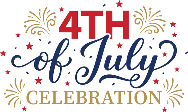 Festive 4th of july typography with fireworks and stars patriotic holiday graphic