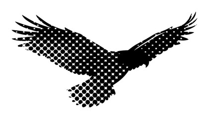 Obraz premium Silhouette of a Flying Eagle Created with Halftone Dot Pattern Graphic Design Element
