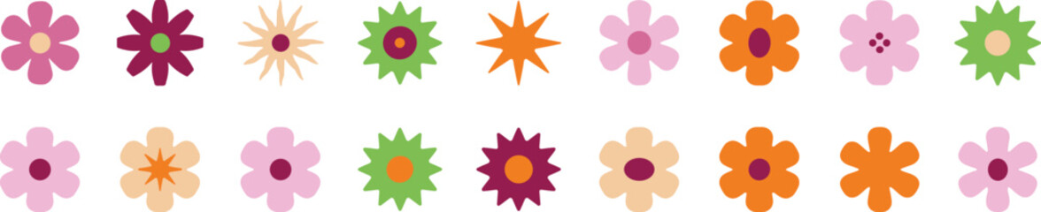 Obraz premium Collection of stylized flat flowers in various colors and shapes floral bloom