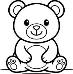 Fototapeta premium Cute Teddy Bear Sitting Coloring Page Black and White Cartoon Illustration