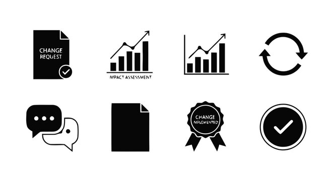 Vector illustration of set of project management and business process icons on a transparent background