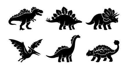 Dinosaur Silhouettes Collection, Prehistoric Vector Icons, Jurassic Era Creatures Set, Ancient Reptile Graphics © Monirul
