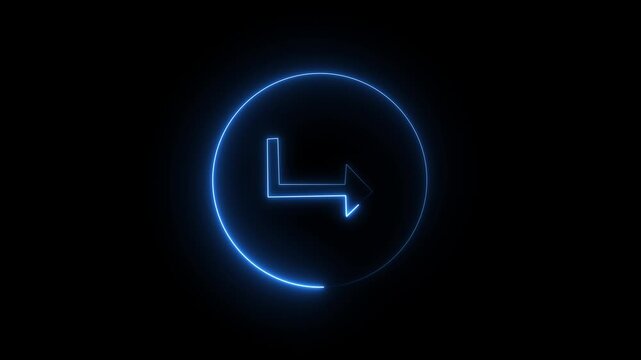  neon arrow icon inside circle animation glowing direction pointer light .road signal information position sign symbol on black background. 4k animation. 
