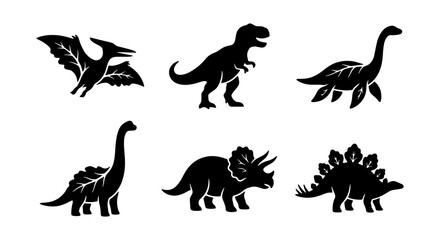 Dinosaur Silhouettes Set, Prehistoric Creatures Vector Icons, Jurassic Era Animals Collection, Ancient Reptiles Graphic Elements © Shohel