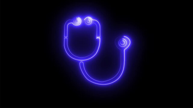 Glowing neon line Stethoscope medical instrument icon  clean simple vector illustration animation, medical concept Suitable for medical healthcare monitoring concept. 4k video animation.